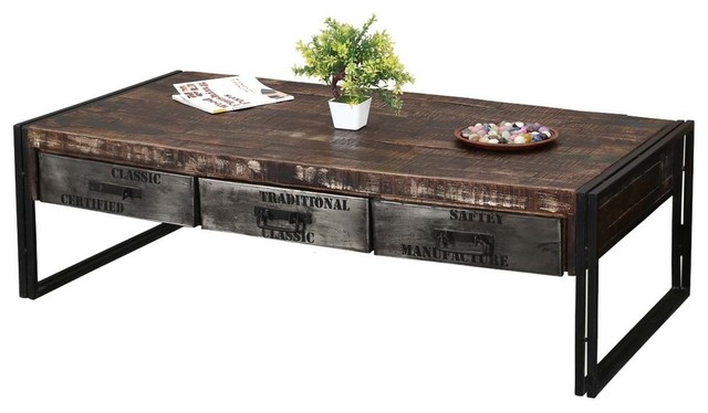 Philadelphia Rustic Mango Wood 3 Drawer Industrial Coffee Table Industrial Coffee Tables By Sierra Living Concepts Houzz