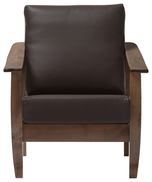 Pierce, Walnut Brown Wood, Dark Brown Faux Leather 1Seater Lounge