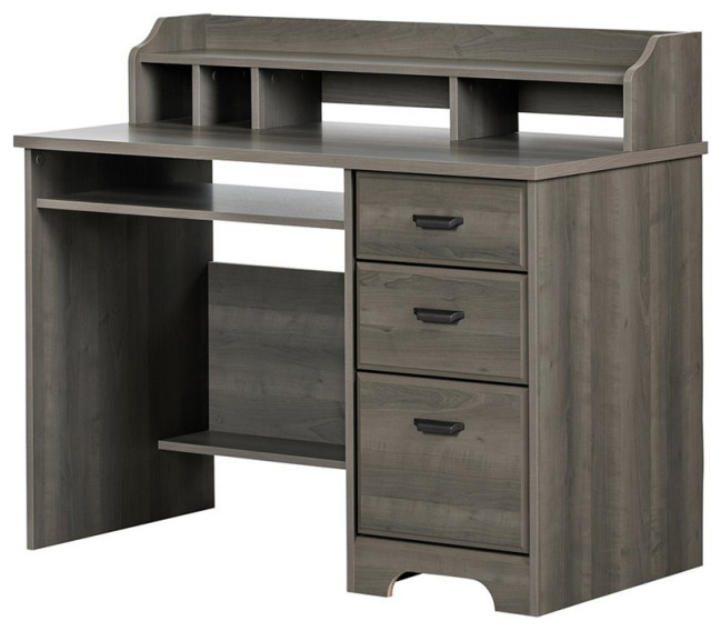 South Shore Versa Computer Desk with Hutch in Gray Maple Transitional Desks And Hutches by