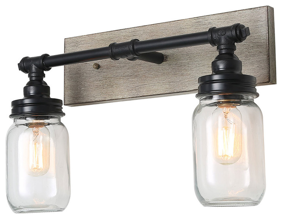 Lnc 2 Light Vanity Light Mason Jar Bathroom Faux Wood Wall Sconce