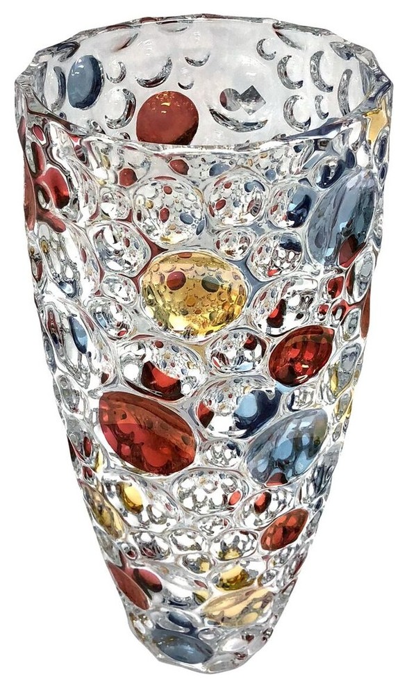 Crystal glass vase with Multicolor circle decor Contemporary Vases