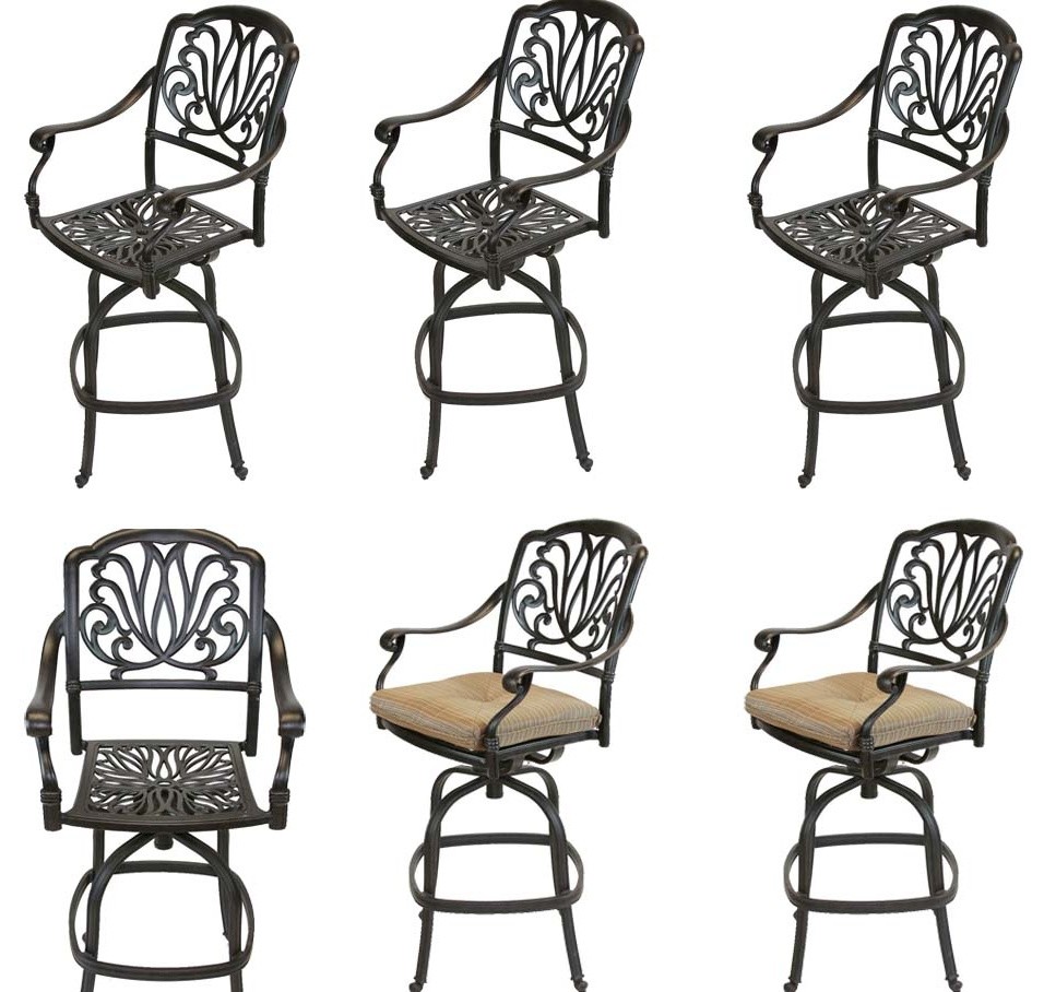 Outdoor Patio Swivel Bar Stools, Cast Aluminum, Set of 6 Traditional