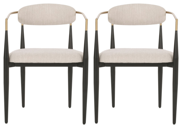 Camas Modern Fabric Upholstered Iron Dining Chairs (Set of 2), Beige + Black + Gold
