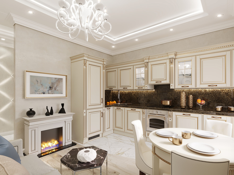 Дизайн проект: Кухня-гостиная, классика, г. Владивосток