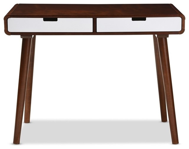 Dark Walnut And White 2 Tone Finish Drawer Wood Writing Desk Dark Walnut And White 2 Tone Finish Drawer Wood Writing Desk
