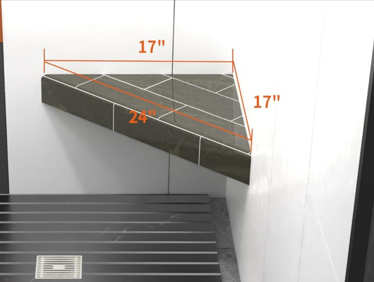 DURING! Planning the size of the corner shower bench