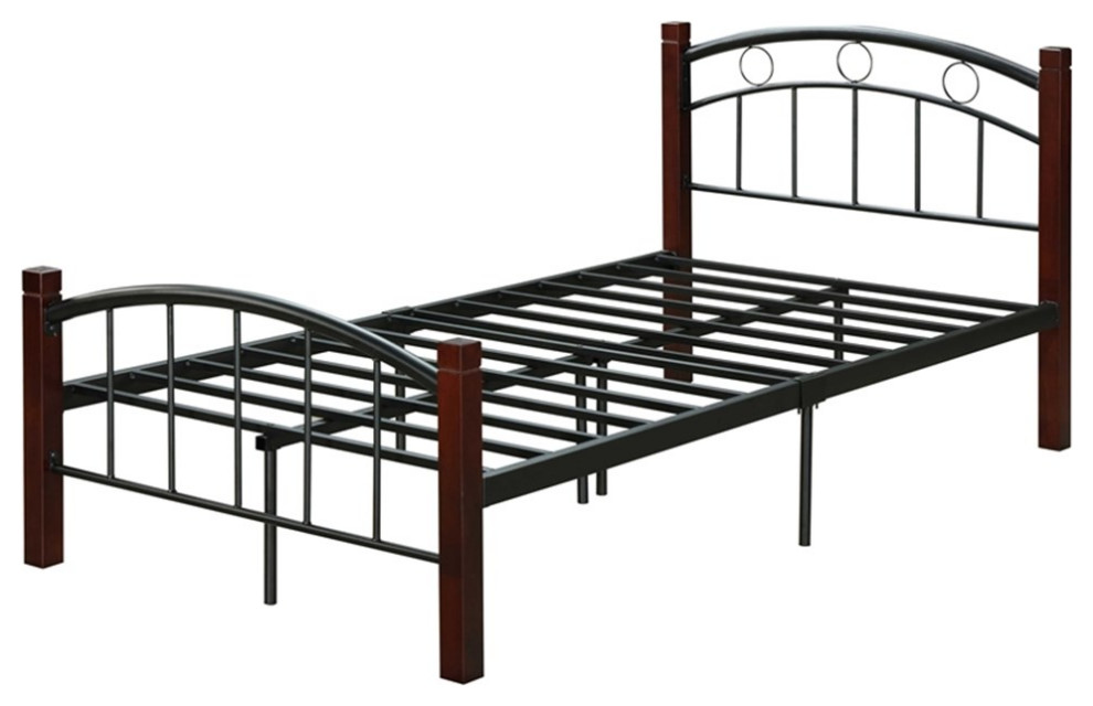 Hodedah Complete Metal Platform Bed with Headboard Footboard Queen Size in Black
