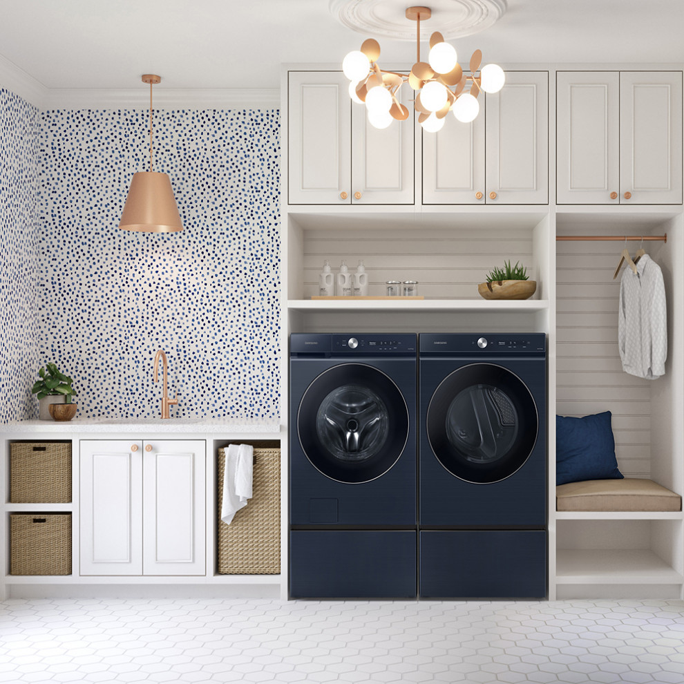 Design ideas for a transitional laundry room in Omaha.