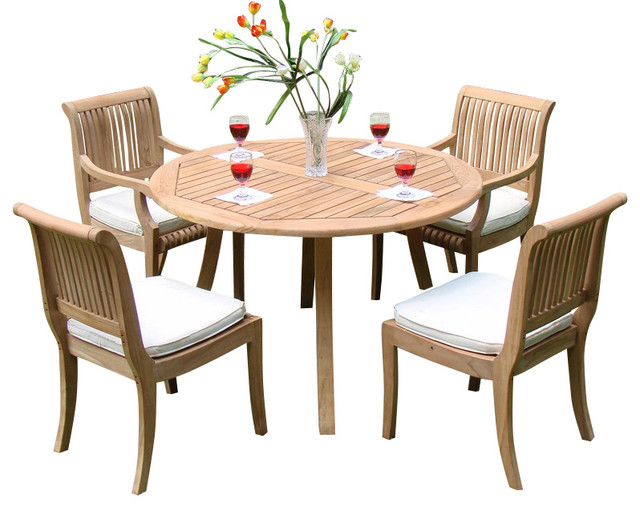 5 Piece Outdoor Teak Dining Set 52 Round Table 4 Giva Armless 5 Piece Outdoor Teak Dining Set 52 Round Table 4 Giva Armless Chairs