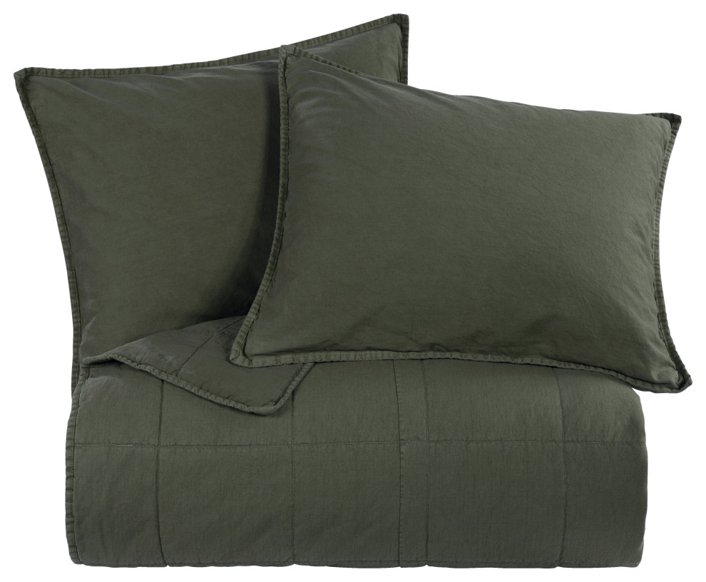 Stonewashed Cotton Canvas Coverlet Set, 3 Piece Transitional Quilts