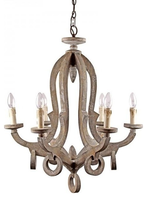6-Light Candle-Style Wooden Pendant