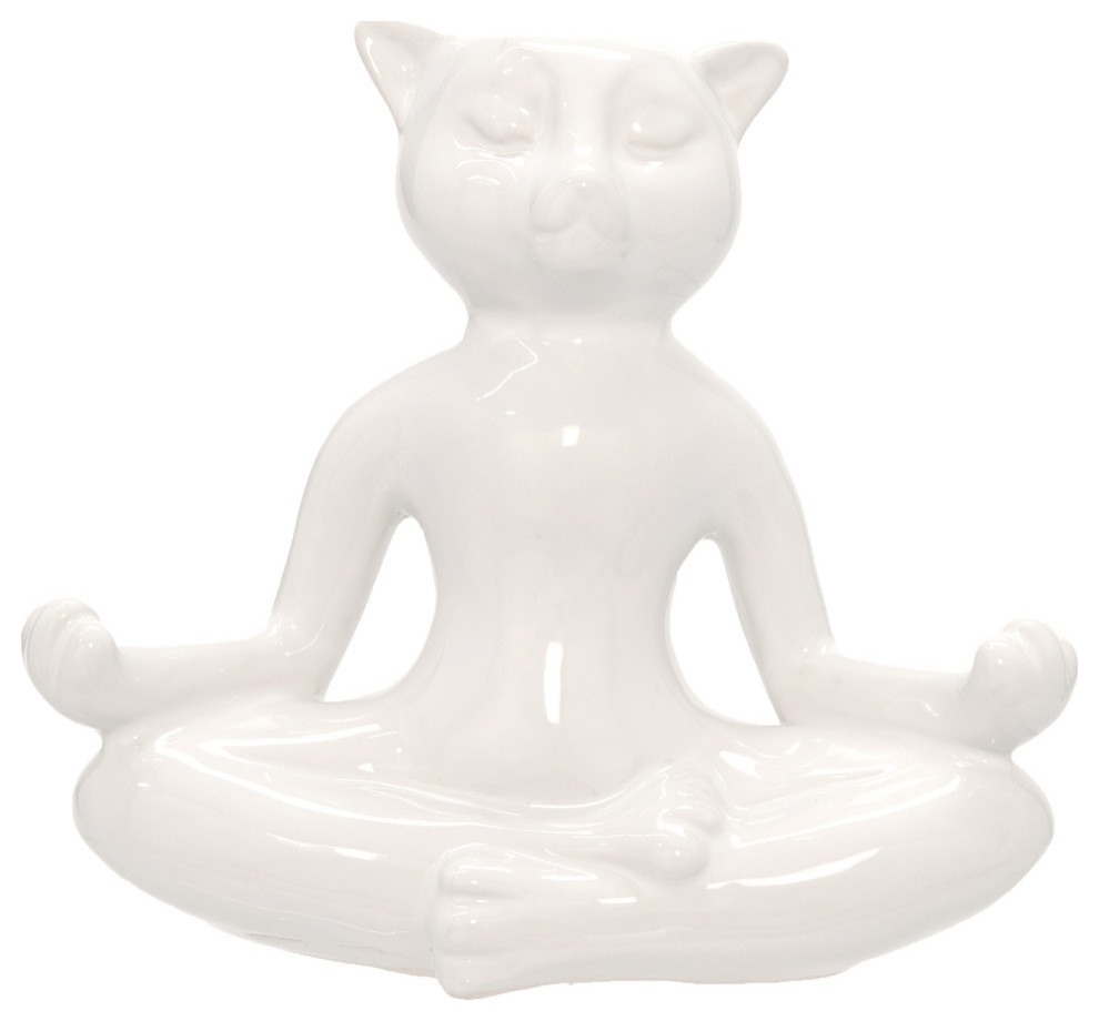 Ceramic 7" Yoga Cat, White