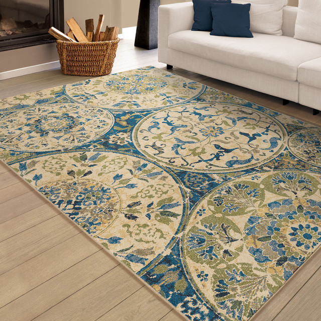 Mardi Gras Aztec Ceramic Layers Area Rug Blue Transitional Mardi Gras Aztec Ceramic Layers Area Rug Blue