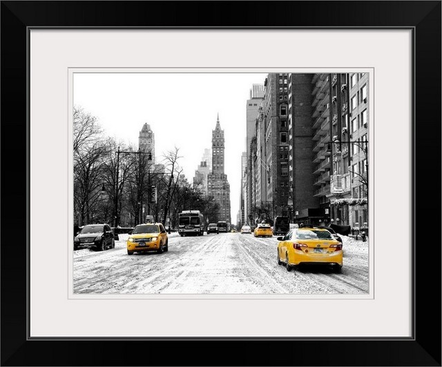 New York City Manhattan under snow Black Framed Wall Art Print New York City