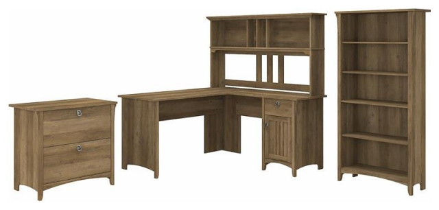 Salinas L Shaped Desk with Hutch and Storage in Reclaimed Pine - Engineered Wood