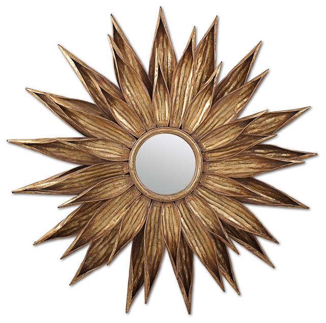 Two's Company Sunflower Antiqued Gold Wall Mirror