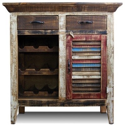 distressed reclaimed wood wine cabinet with wine rack and