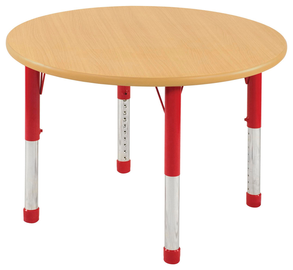 36" Round Adjustable Activity Table Maple Red Contemporary Kids