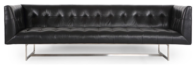 Edward Midcentury Modern Premium Leather Sofa, Black Aniline