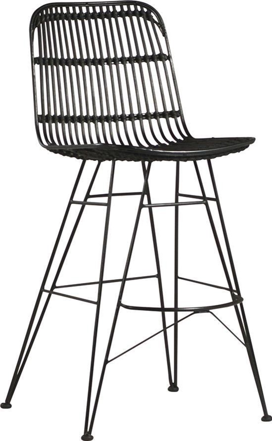 DOVETAIL DARBY Counter Stool Black Rattan Metal Frame Midcentury