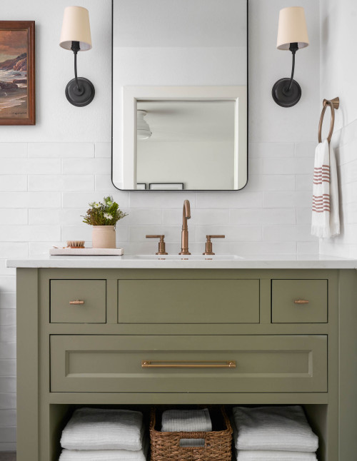 Soft green Home Spa Bathroom Cabinets in Mississauga with spa-inspired vanity design