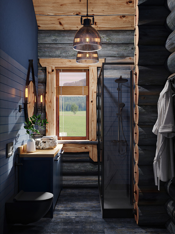 Дом из кело для рыбалки. Душевая комната