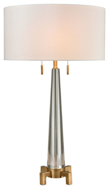 30" Bedford Solid Crystal Table Lamp, Aged Brass