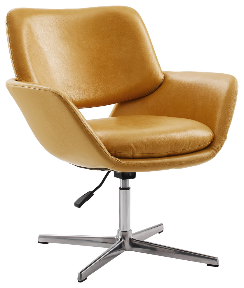 Mid Century Faux Leather Adjustable Height Swivel Accent Armchair