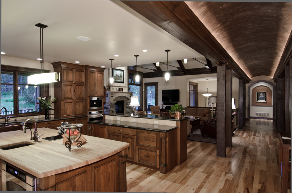Inspiration for a traditional open plan kitchen in Denver.
