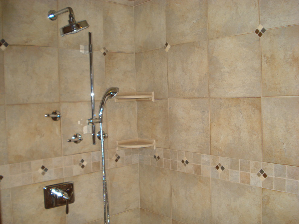 Alcove shower - mid-sized transitional ceramic tile ceramic tile alcove shower idea