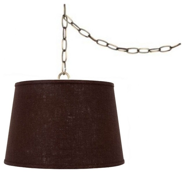 Chocolate Brown Linen 16 Drum Portable Swag Lamp Shade Chocolate Brown Linen 16 Drum Portable Swag Lamp Shade