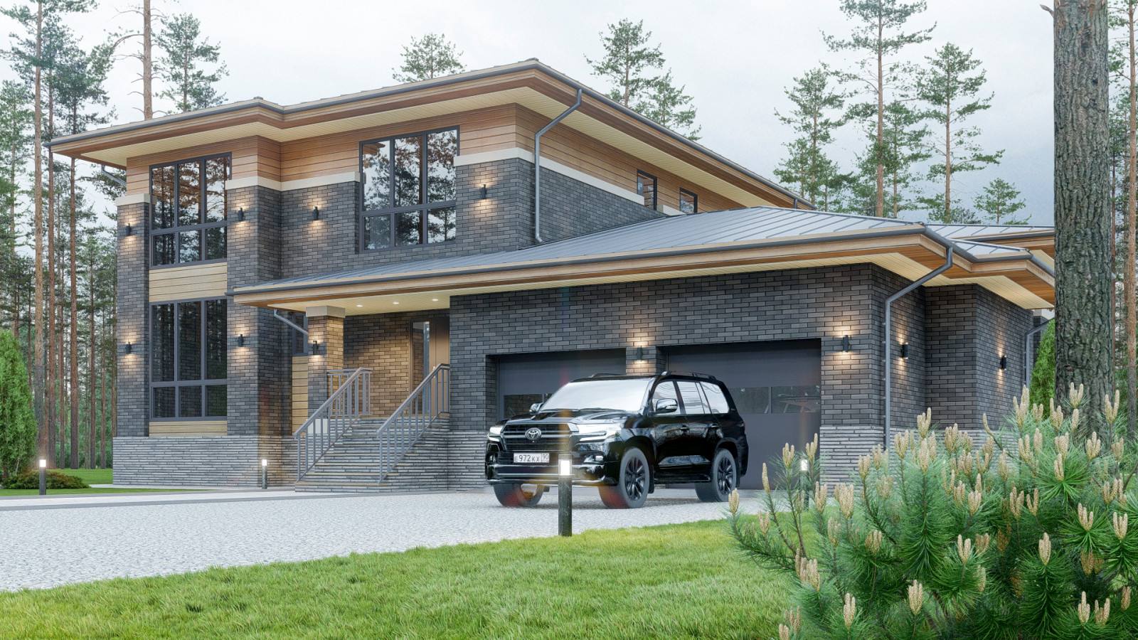 Проект трехэтажного дома в стиле Райта 480 кв.м