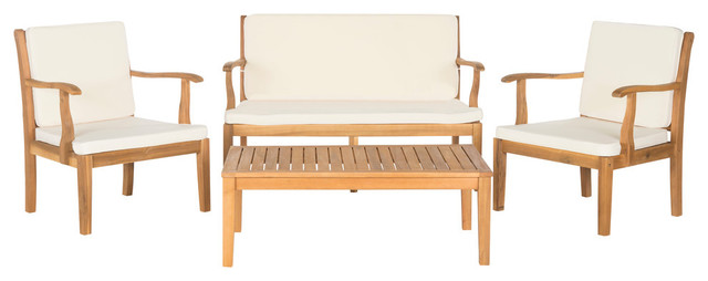 Safavieh Mallorca Outdoor Living Set, 4-Piece, Teak Brown and Ecru