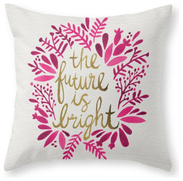 The Future Is Bright Pink And Gold Pillow Cover Contemporary