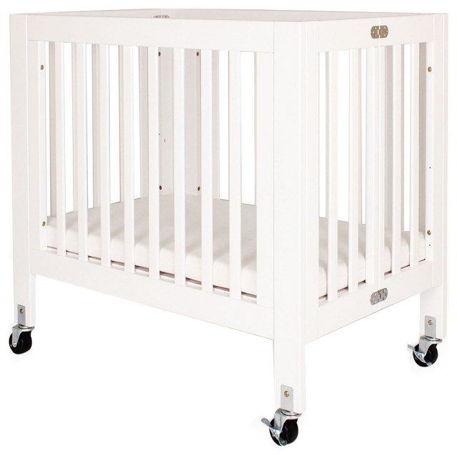 Benzara Foldable Wood and Metal Crib with Casters and Slatted Details