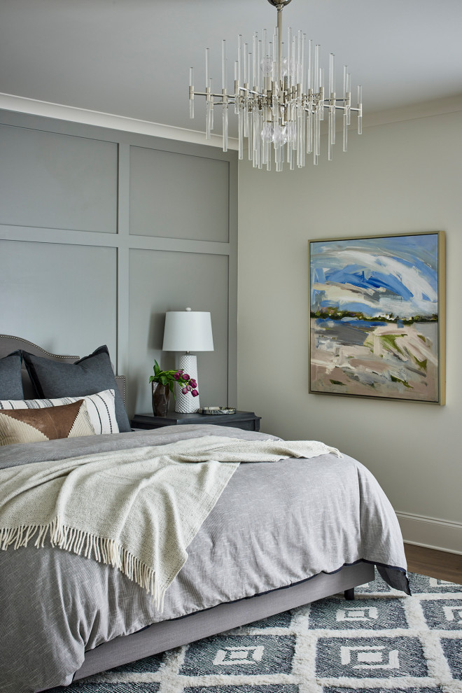 Design ideas for a traditional grey and cream bedroom in Other.