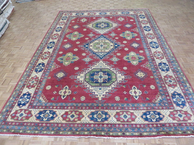 9'10x13'7 Hand Knotted Rust Red Kazak Oriental Rug Vegetable Dyed