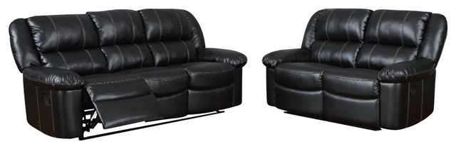 Global Furniture USA 9966 3-Piece Leather Reclining Living Room Set in Black