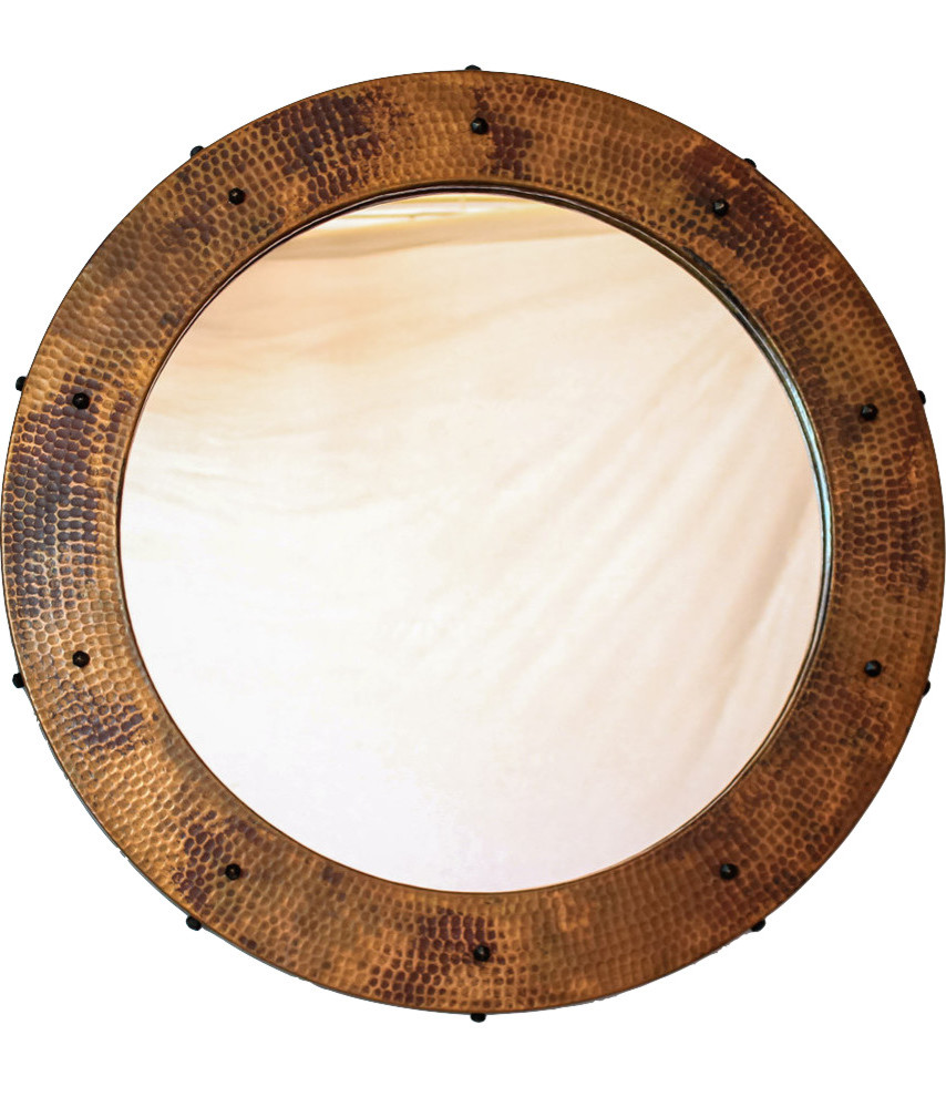Round Hammered Copper Mirror Rustic Wall Mirrors by Artesanos