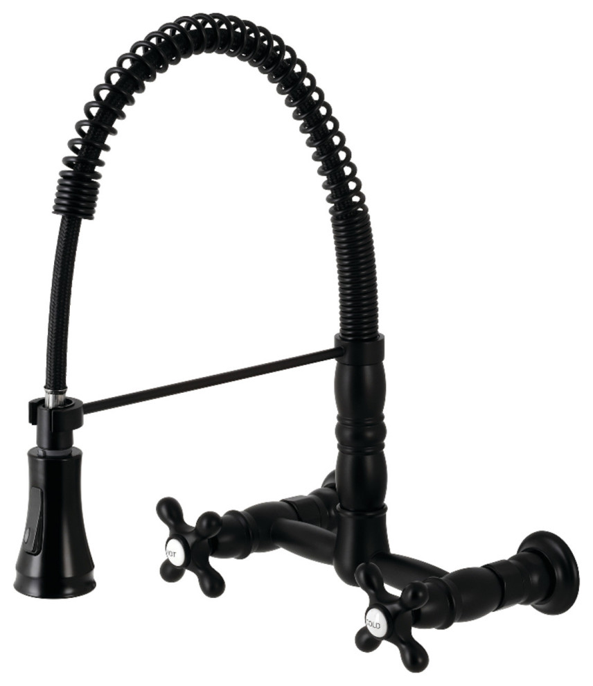 GS1240AX Two-Handle Wall-Mount Pull-Down Sprayer Kitchen Faucet, Matte Black
