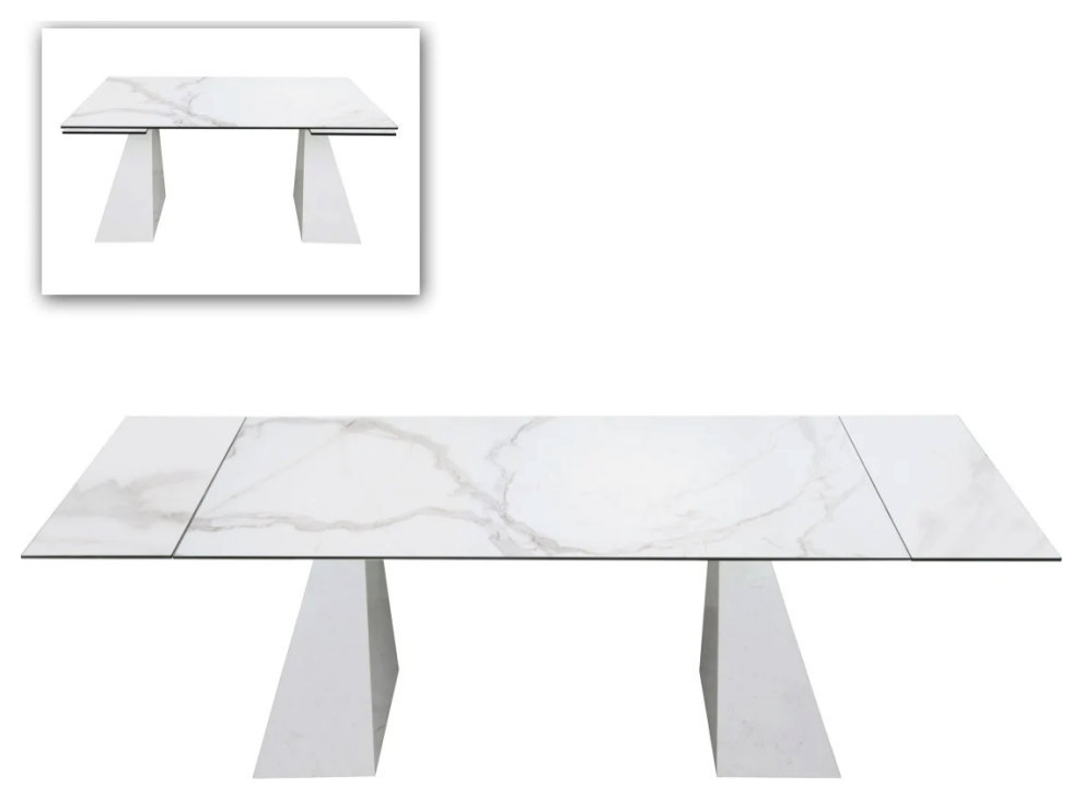 Noah Modern White Ceramic Quartz 118" Extendable Dining Table - Contemporary - Dining Tables ...