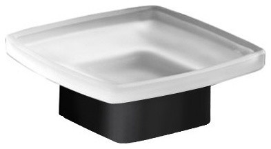 Square Frosted Glass Soap Dish With Matte Black Base