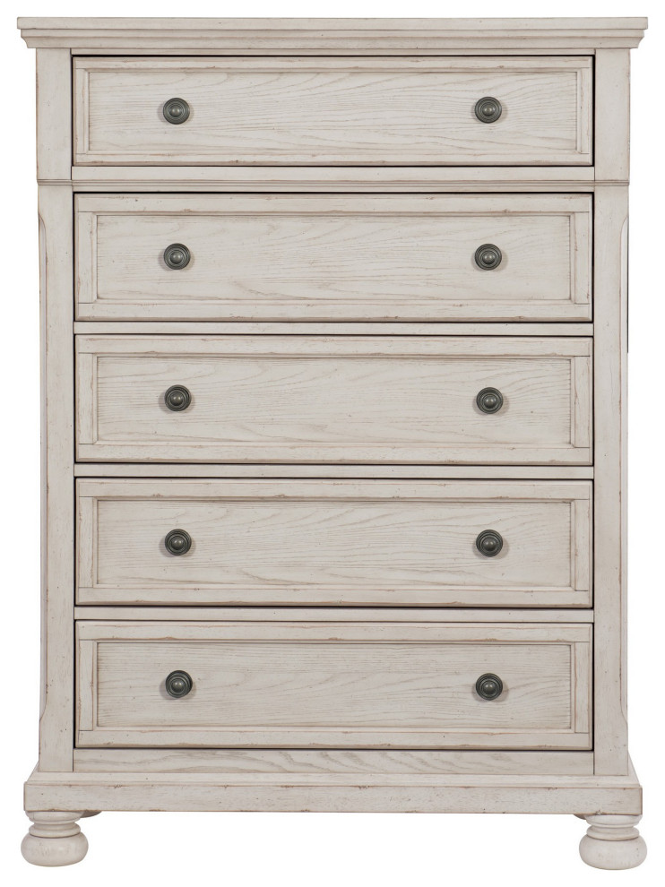 Benzara BM220096 Cottage 5 Drawer Chest With Molded Details and Bun ...