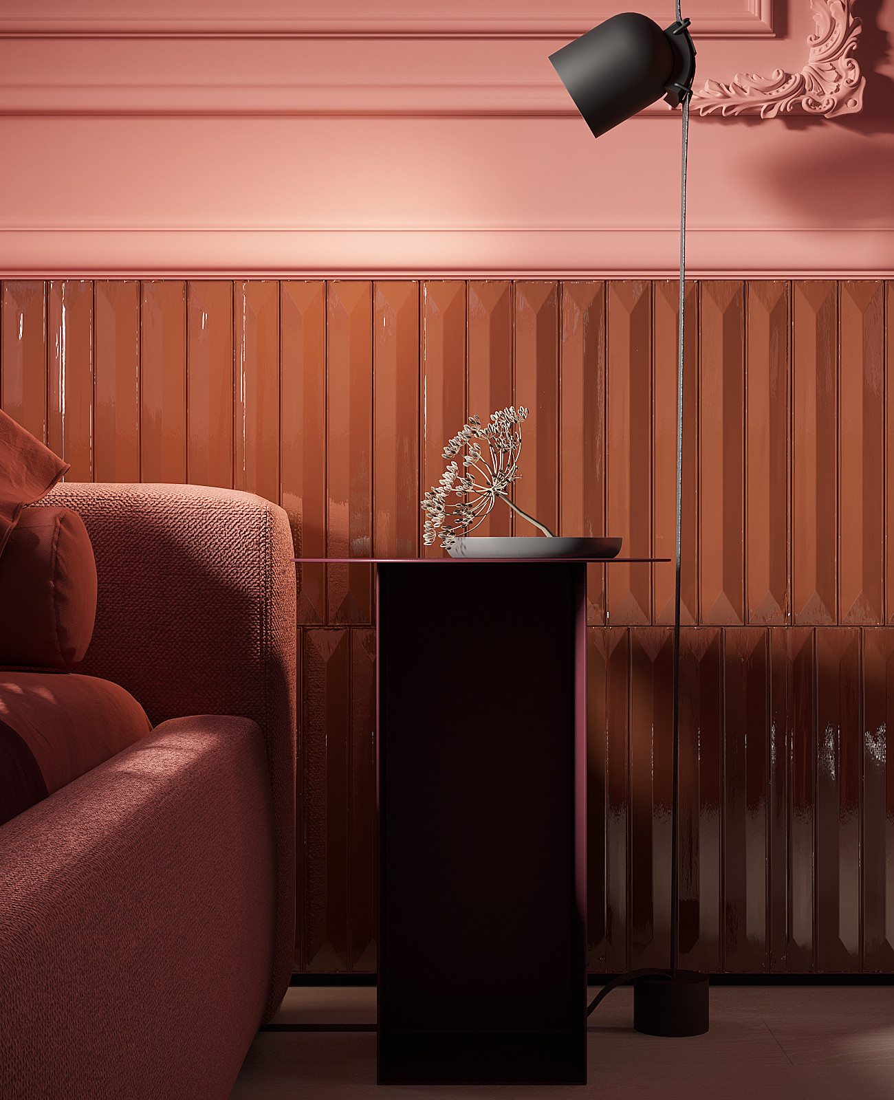 Warm Modern Bedroom with Neon Accents