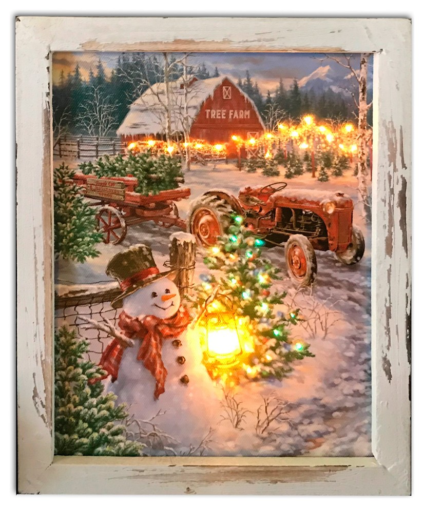 Christmas Tree Farm Fiber Optic Lighted Canvas Shadow Box Farmhouse Prints And Posters By Glow Decor