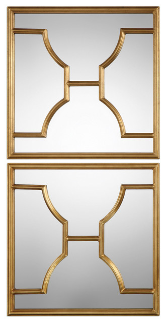 Misa Gold Square Mirrors Set Of 2, Gold Mirror Set Of 2