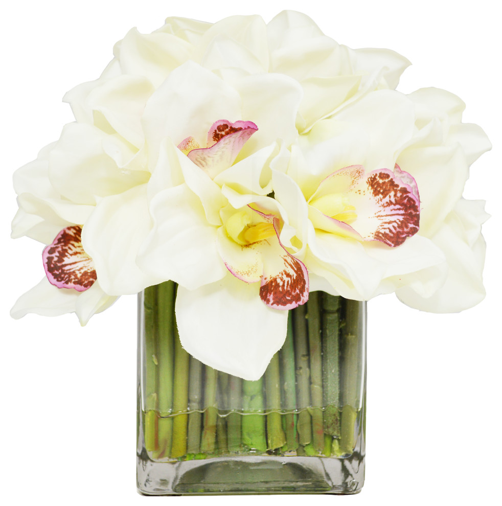 Cymbidium Orchids in Glass Vase