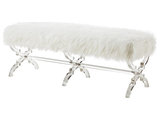 Posh Living Brayden Faux Fur Fabric Upholstered Bench with Acrylic X-Legs  Gray