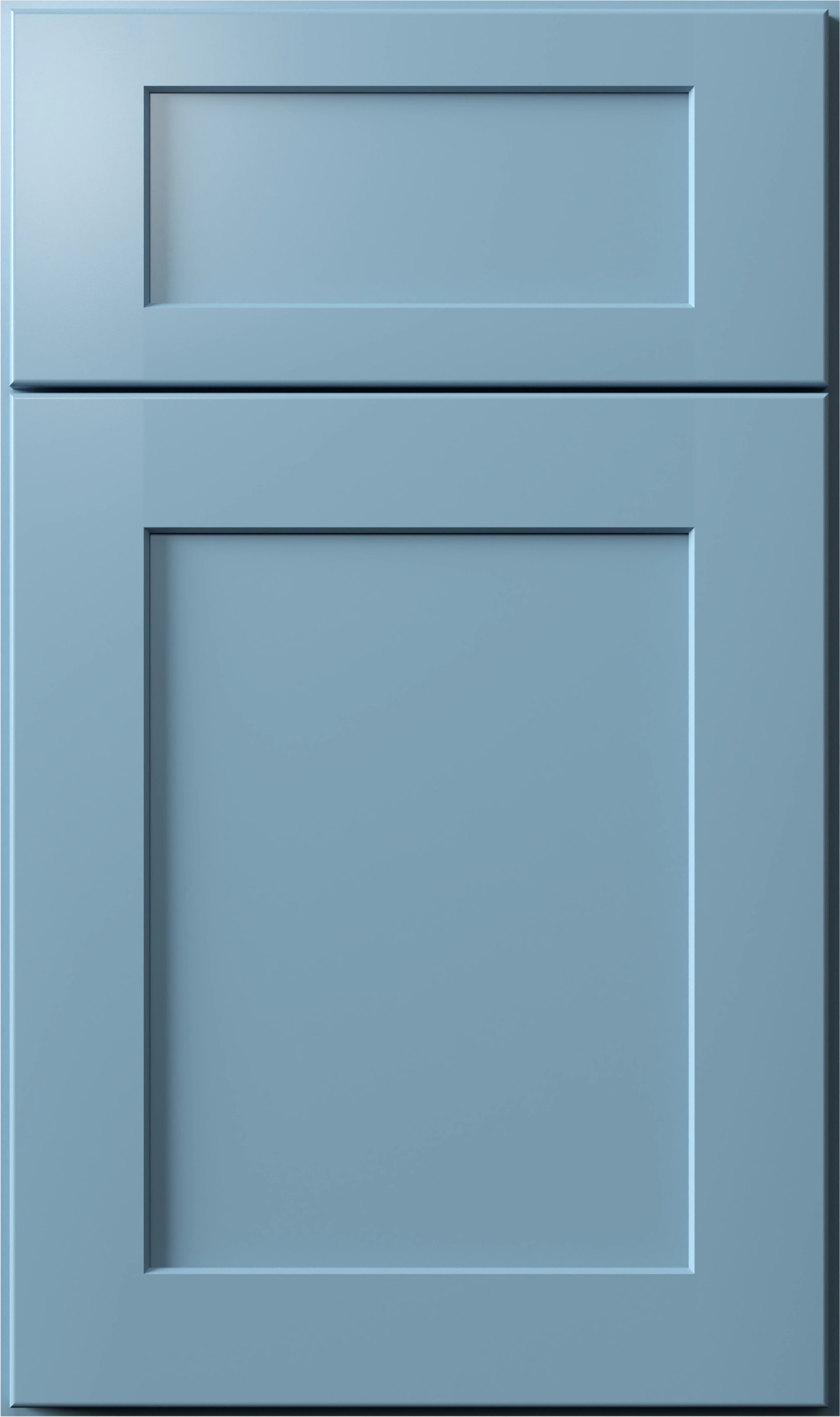 Izel Blue Shaker cabinet door with recessed center panel and square edges