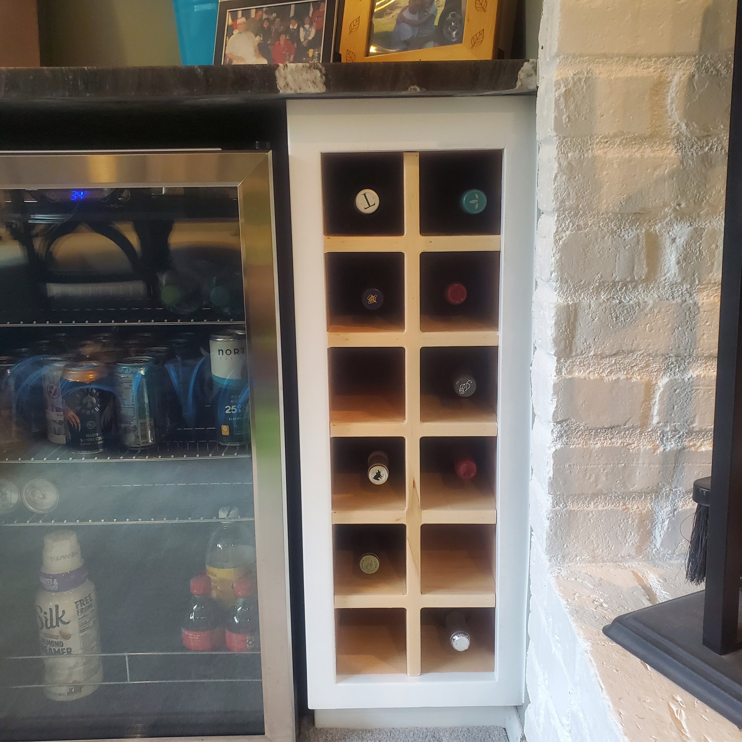 Dry Bar with Custom Wine Rack and Decorative Wall